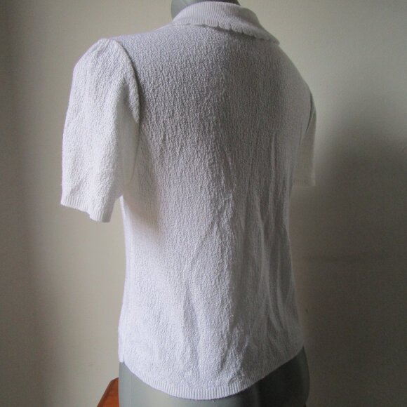 Lightweight knit sweater, open w string tie. JasonMaxwell M white short sleev - Picture 5 of 11